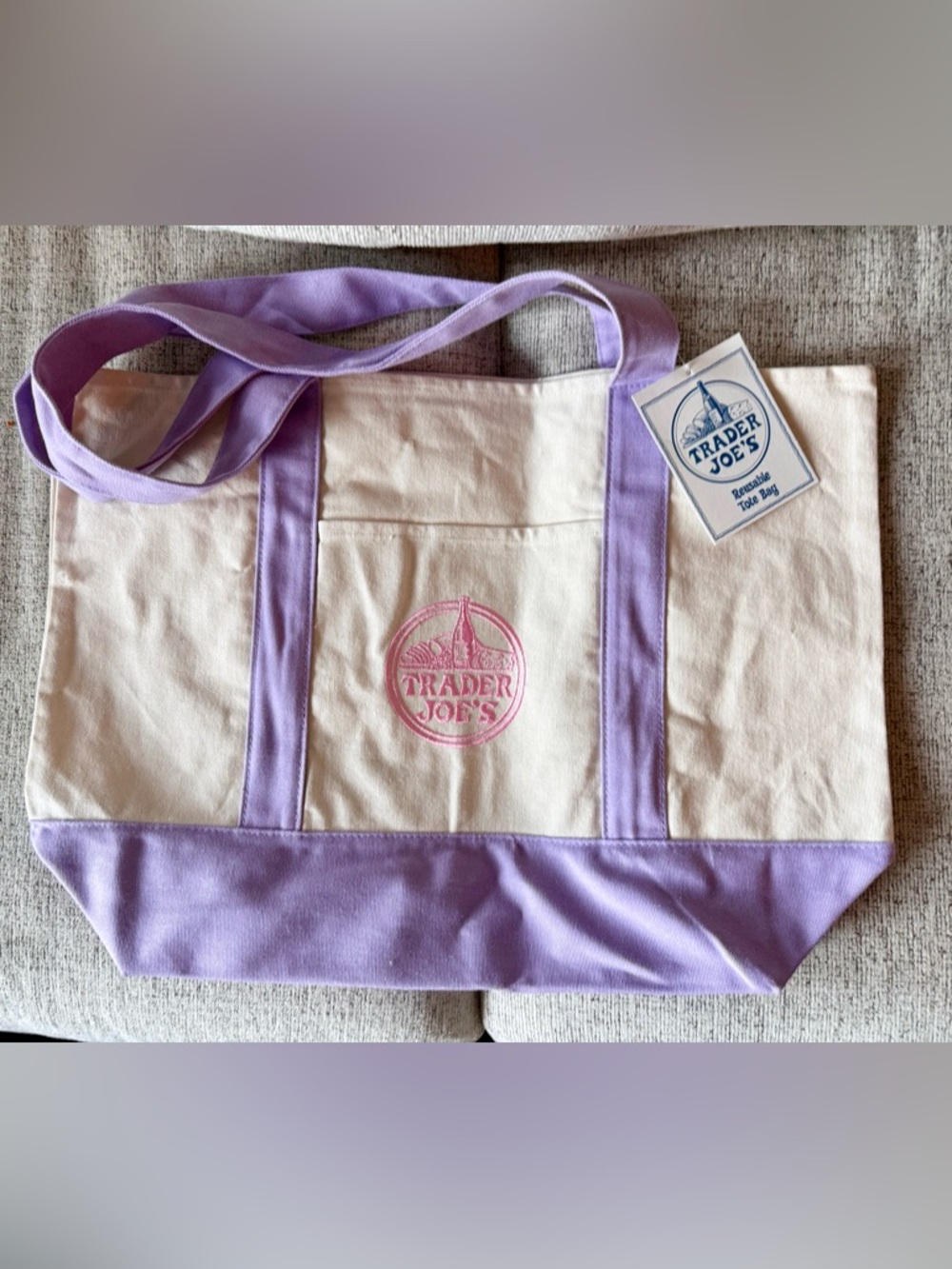 Trader Joe's Spring Lavender and Pink Canvas Tote NWT